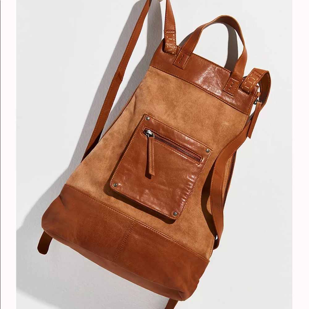 Free People Tan Leather Backpack with Vintage Look